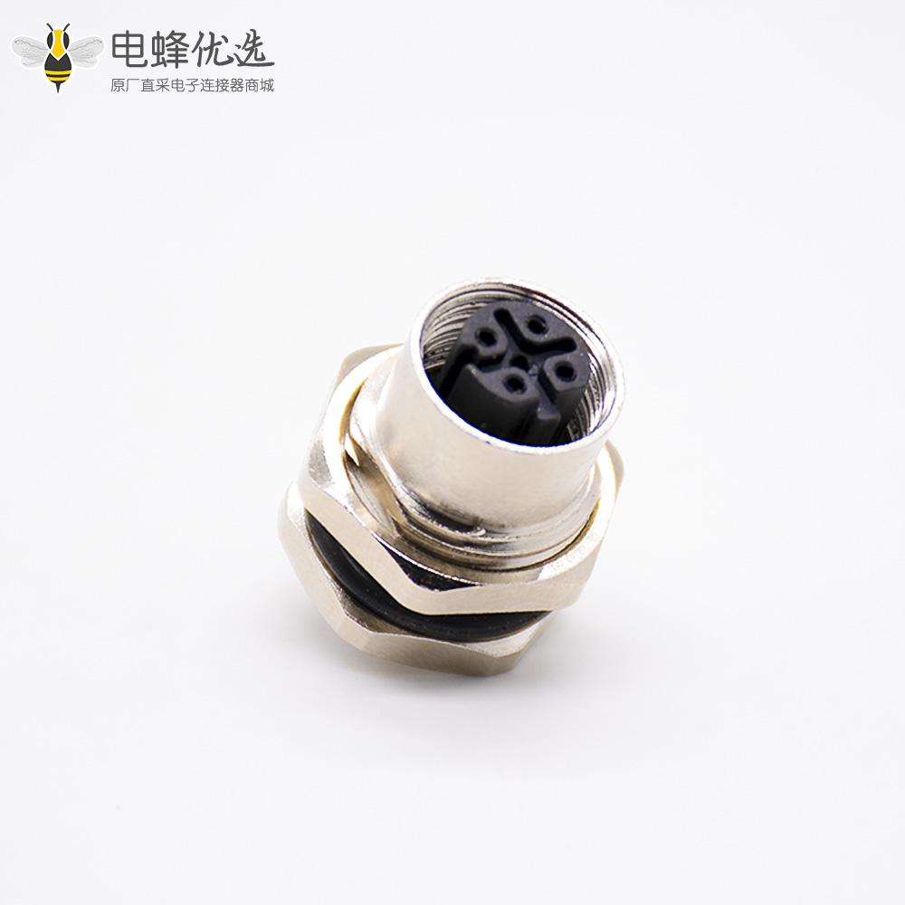 m12连接器5芯母头直式前锁板焊线D编码