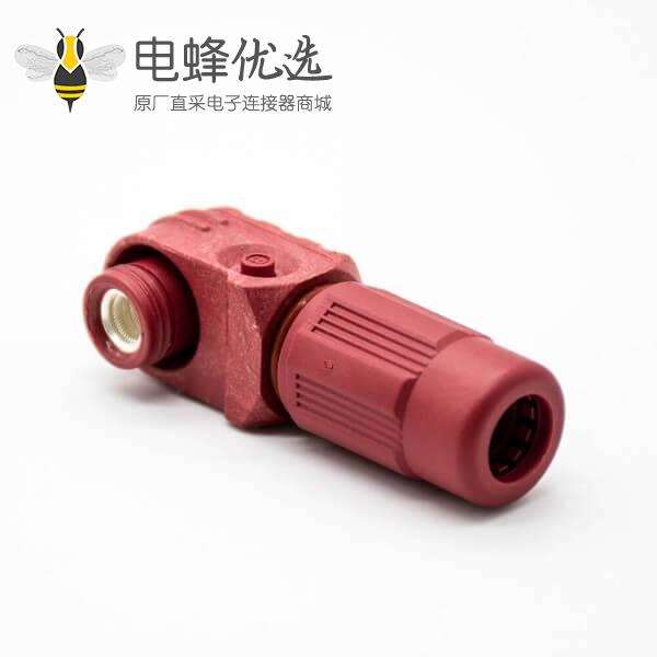 新能源电源储能连接器单芯6mm公母插座插头直弯对接60A红色塑料防水IP67铜牌连接