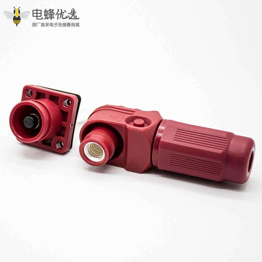 电池储能连接器12mm红色弯式插头和插座250A带孔铜牌防水IP65