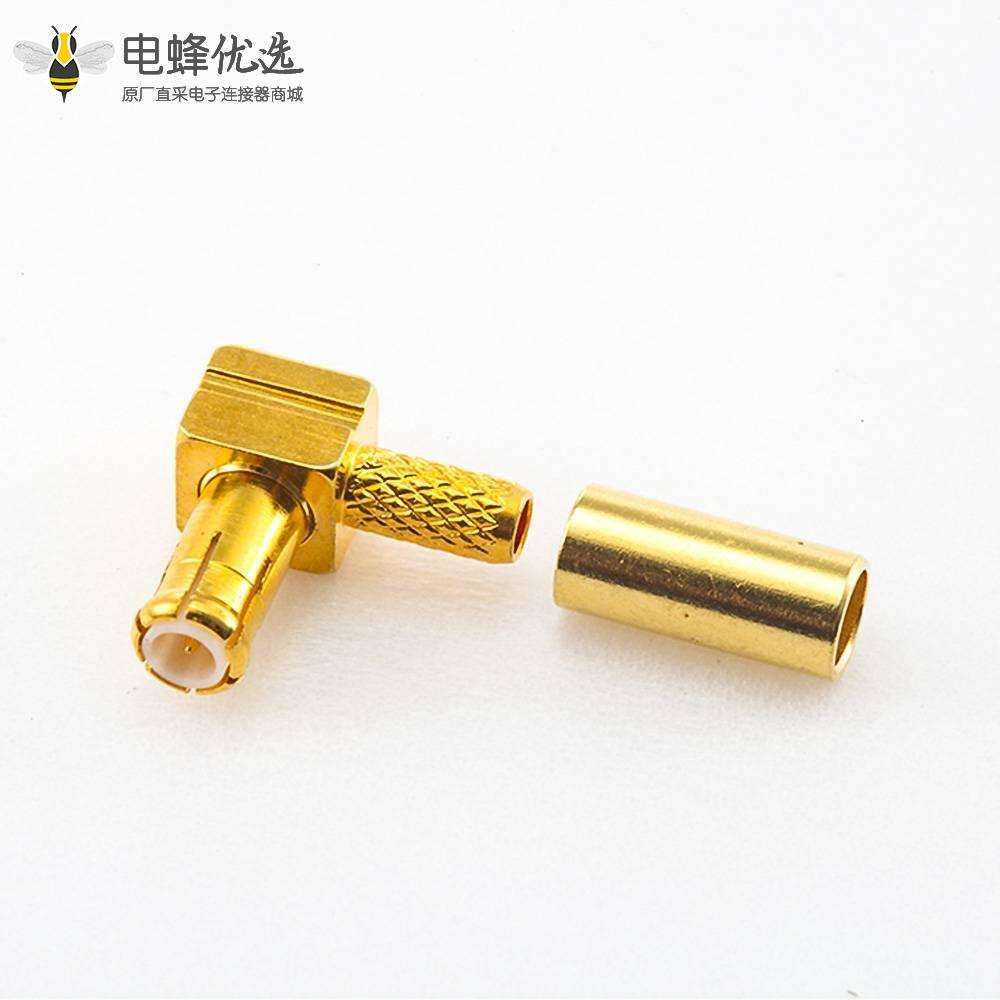 MCX射频连接器压接式接头公头弯式铜镀金50&Omega;