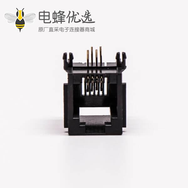 rj45口全塑单口4P网络黑色不带灯90&deg;接PCB板