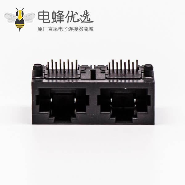 rj45直通式双网口插座母头弯式8全塑黑色无灯接PCB板