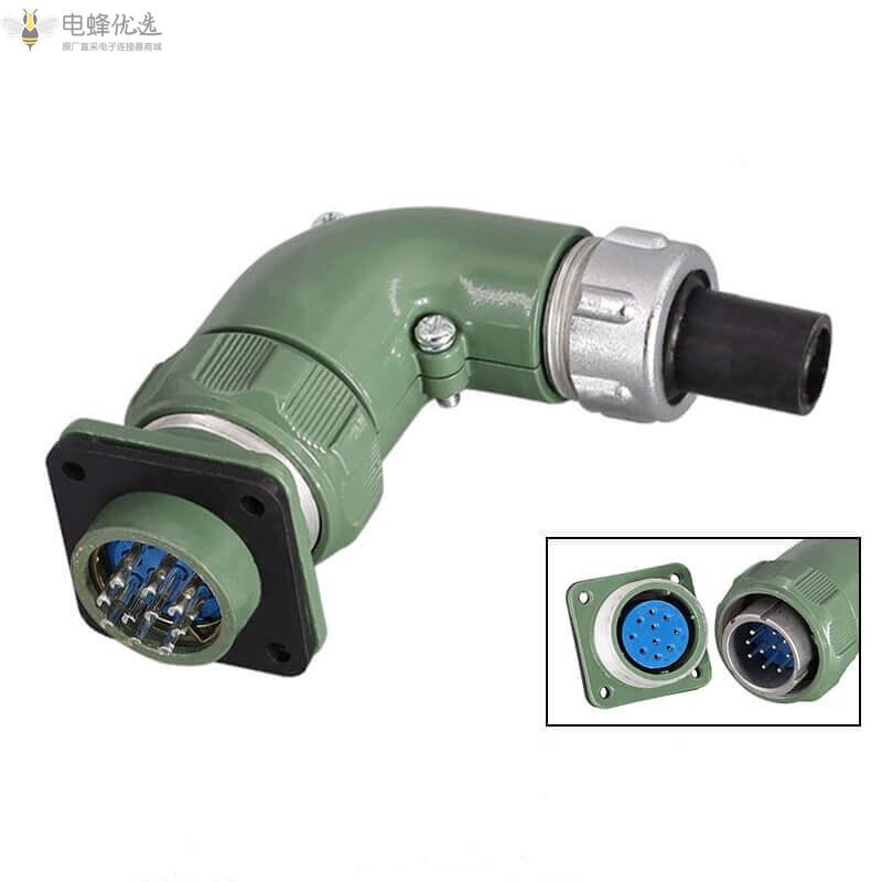 公母对接式YD28弯式反装10芯TS+Z防水10A500V航空连接器2P+PE