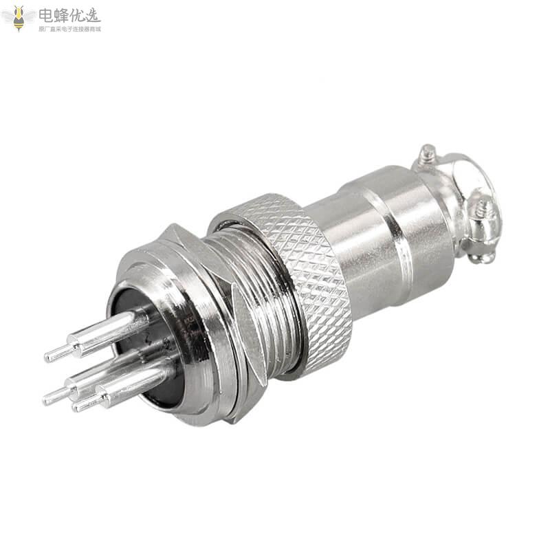 航空插头GX16直针3芯7A125V航空连接器前锁PCB焊板式
