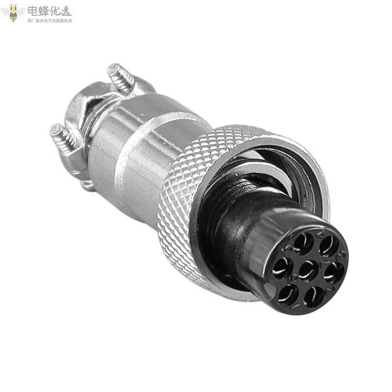 G12对接7芯母头带内螺纹航空连接器5A125V金属焊线式插头