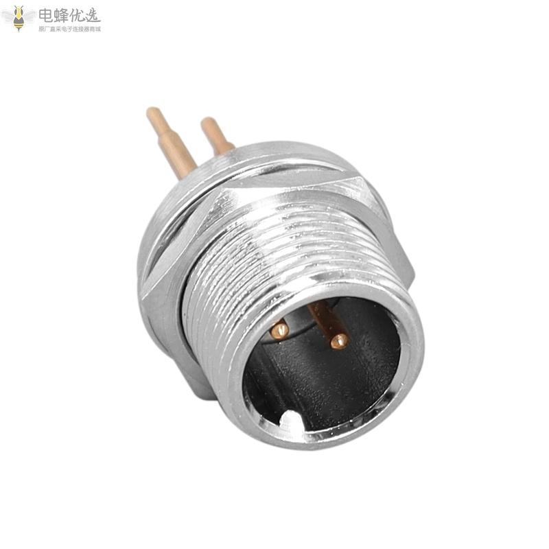 铜芯镀金3A125V航空连接器GX12直式2芯正装整套前锁PCB焊板式