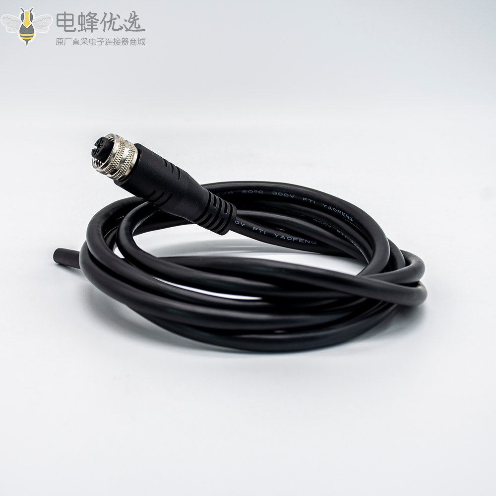 M12连接器5P A型 公弯头成型式带线1.5M航空插头防水连接器