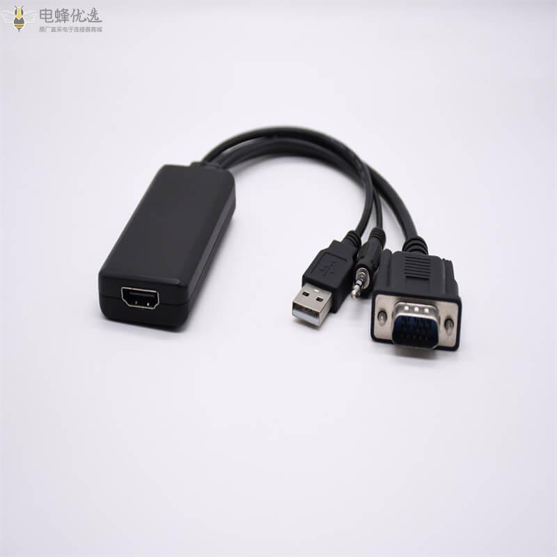 vga转hdmi转换器VGA公头转HDMI母头电脑连接电视投影仪带音频连接线