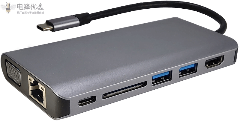 USB_TYPE_C集线器8合1铝合金PD充电USB_3.0_HDMl技嘉LAN_SD_TF集线器以太网适用于笔记本电脑