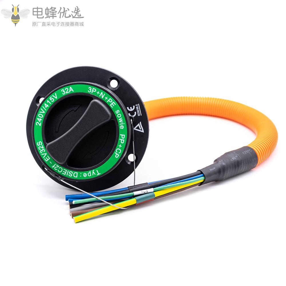 IEC交流充电插座32A_415V三相EV快速充电器连接器带0.5M电缆用于车端