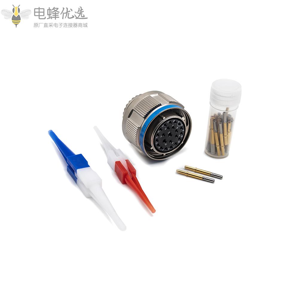 D38999连接器23芯带孔母插头(银色)镀镍外壳17号壳体